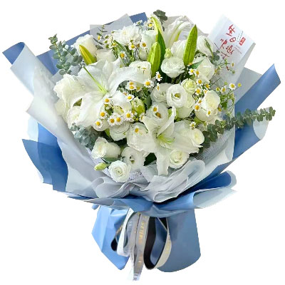 泰州11朵白玫瑰桔梗百合，爱永恒不息