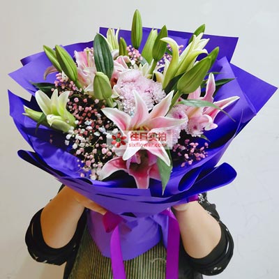 泰州6支粉色多头百合，真诚的问候