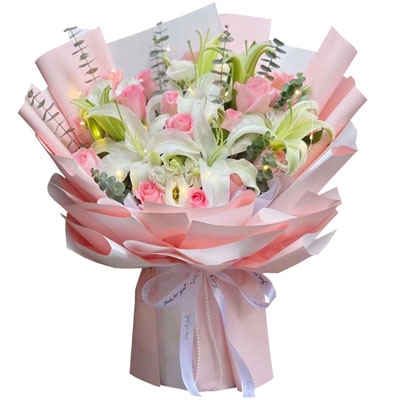 泰州16朵粉玫瑰百合，感情稳定坚固